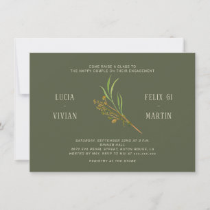 Invitación Elegante Partido de Compromiso Rústico Verde Oscur