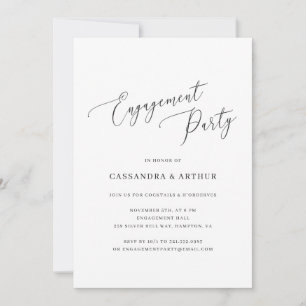 Invitación Elegante partido de compromiso simple negro y blan