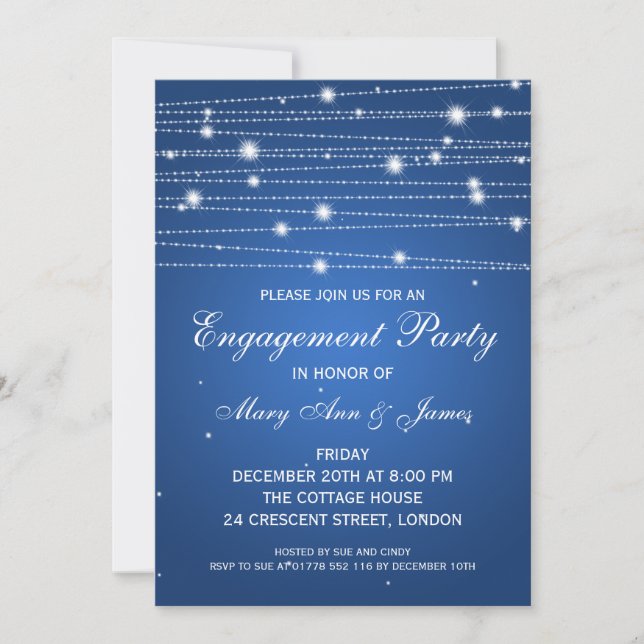 Invitación Elegante Partido de Compromiso Sparkling Lines Sap (Anverso)