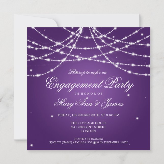 Invitación Elegante Partido de Compromiso Sparkling String Pu (Anverso)