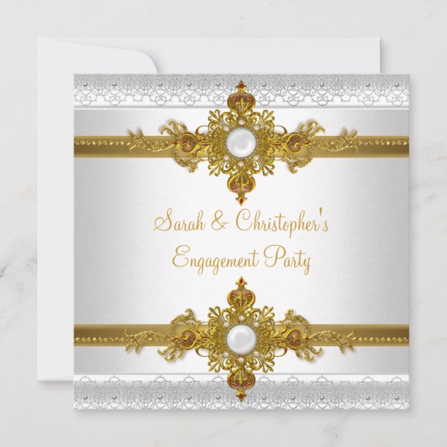 Invitación Elegante Partido de Compromiso White Gold Jewel (Anverso)