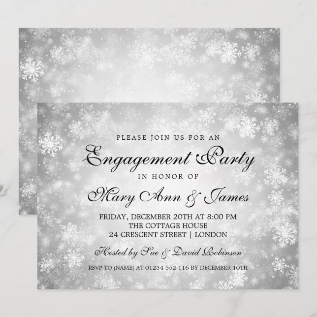 Invitación Elegante Partido de Compromiso Winter Wonderland S (Anverso / Reverso)