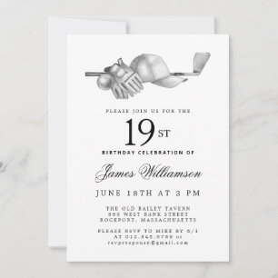 Invitación Elegante partido de cumpleaños 19 del Golf Blanco