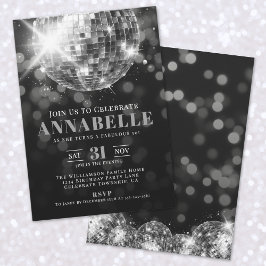 Invitación Elegante partido de cumpleaños 50 del blanco negro