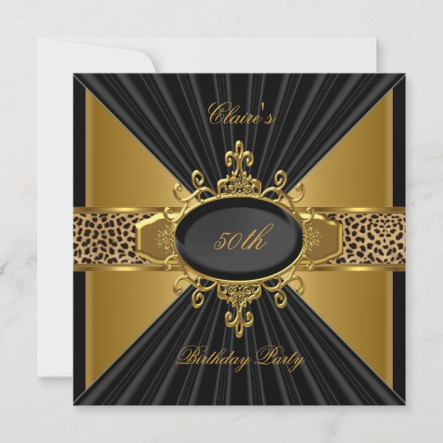 Invitación Elegante partido de cumpleaños 50 del Leopardo neg (Anverso)