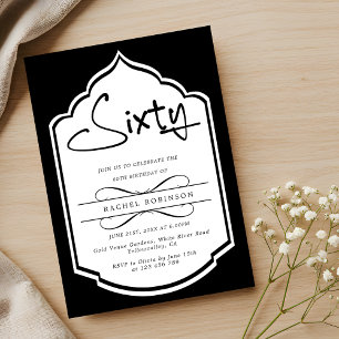 Invitación Elegante partido de cumpleaños 60 de blanco negro