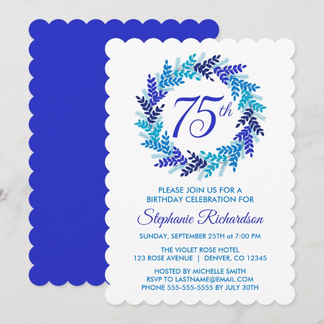 Invitación Elegante Partido de Cumpleaños 75 de la Guerra Azu (Anverso / Reverso)
