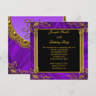Invitación Elegante partido de cumpleaños Black Purple Gold