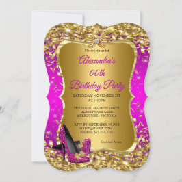Invitación Elegante partido de cumpleaños color oro rosa mage