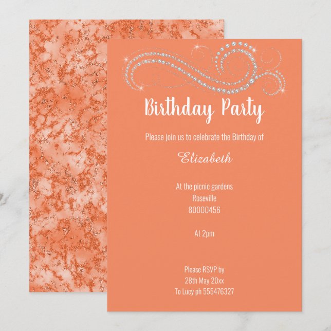 INVITACIÓN ELEGANTE PARTIDO DE CUMPLEAÑOS DE APRICOT BRIGHT D (Anverso / Reverso)