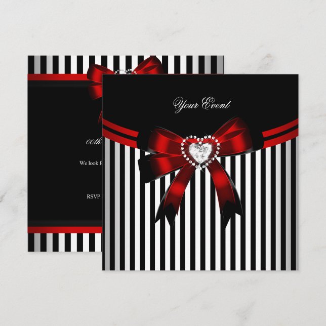 Invitación Elegante partido de cumpleaños de franja blanca ro (Anverso / Reverso)