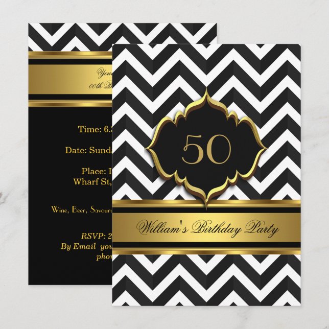 Invitación Elegante Partido de Cumpleaños de la Chevron Blanc (Anverso / Reverso)