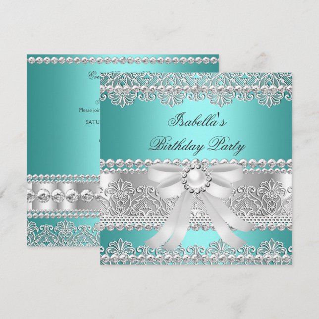 Invitación Elegante Partido de Cumpleaños de la Perla del Dia (Anverso / Reverso)