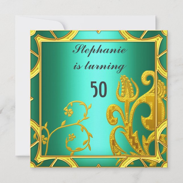 Invitación Elegante partido de cumpleaños de mujeres Verde az (Anverso)