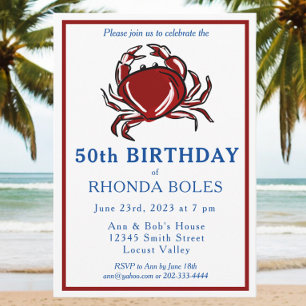 Invitación Elegante Partido de Cumpleaños del Cangrejo Rojo