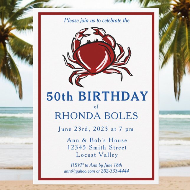 Invitación Elegante Partido de Cumpleaños del Cangrejo Rojo (Subido por el creador)