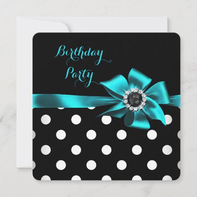 Invitación Elegante partido de cumpleaños del Polka Blanco Ne (Anverso)