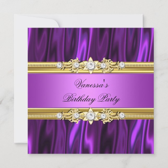 Invitación Elegante Partido de Cumpleaños Magenta Purple Oro  (Anverso)