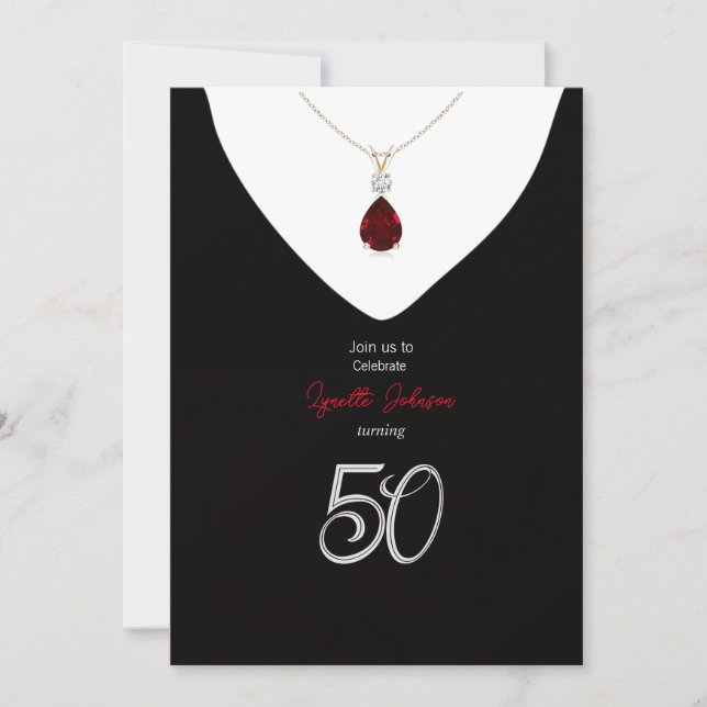 Invitación Elegante partido de cumpleaños número 50, collar r (Anverso)