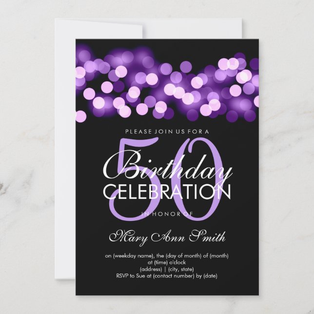 Invitación Elegante partido de cumpleaños número 50 Purple Ho (Anverso)