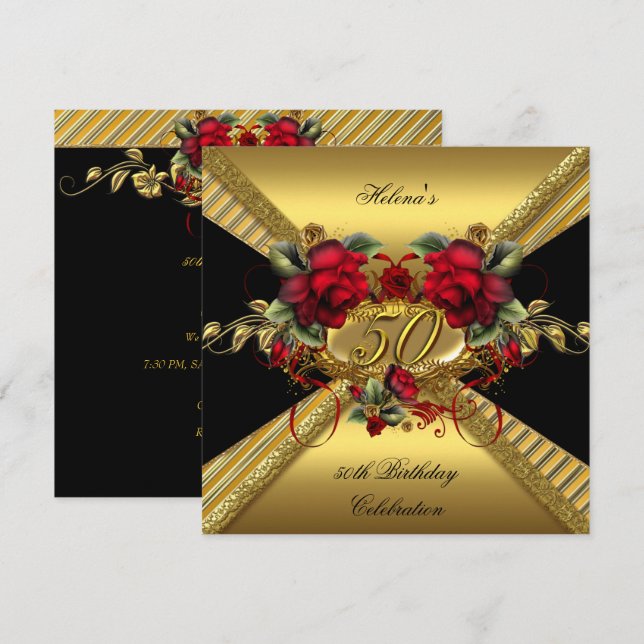 Invitación Elegante partido de cumpleaños número 50 Roses Ros (Anverso / Reverso)