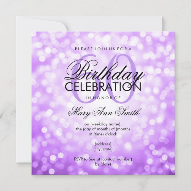 Invitación Elegante partido de cumpleaños número 60 Luces de  (Anverso)
