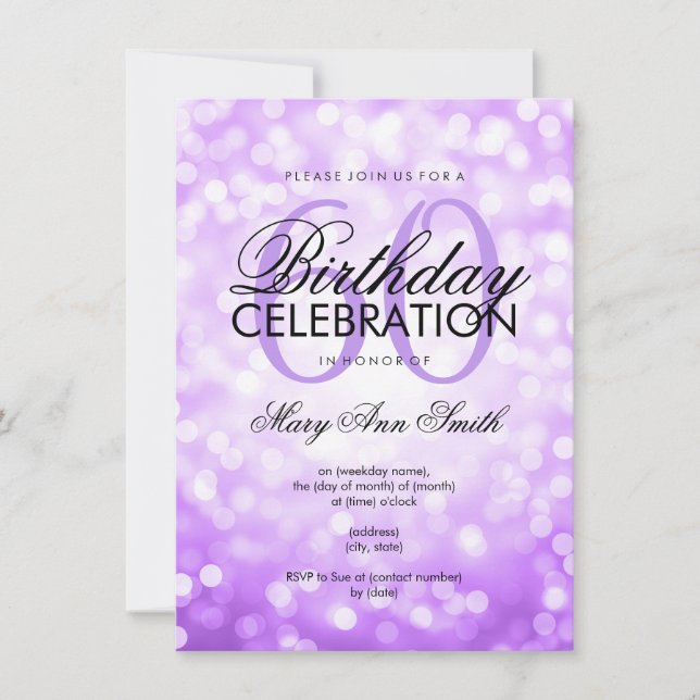 Invitación Elegante partido de cumpleaños número 60 Luces de  (Anverso)
