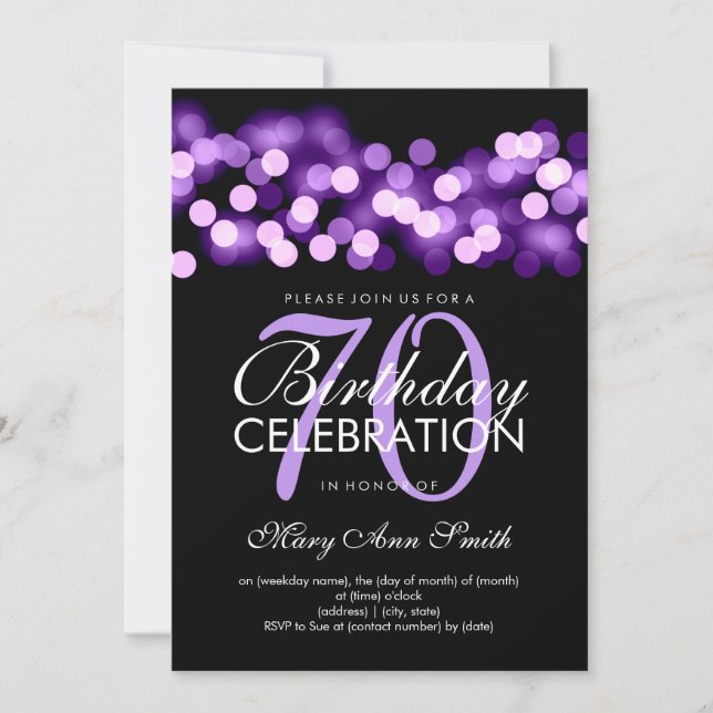 Invitación Elegante partido de cumpleaños número 70 Purple Ho (Anverso)