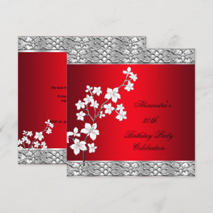 Invitación Elegante Partido de Cumpleaños Plata Asiática Flor