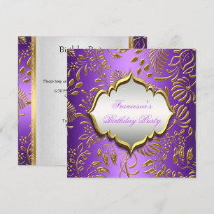 Invitación Elegante partido de cumpleaños Purple Gold