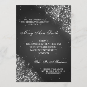 Invitación Elegante partido de cumpleaños Purpurina negro des