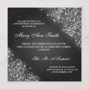 Invitación Elegante partido de cumpleaños Purpurina negro des