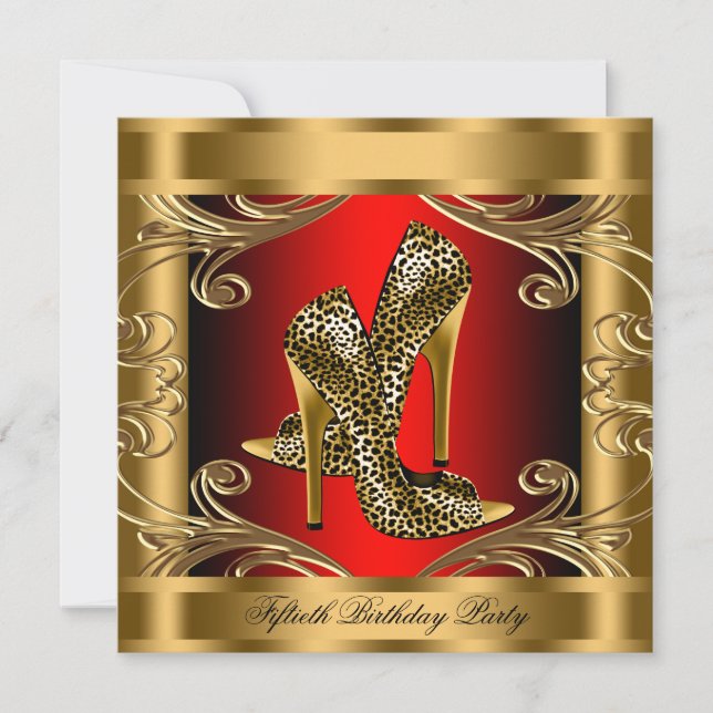 Invitación Elegante Partido de Cumpleaños Red Black y Gold (Anverso)
