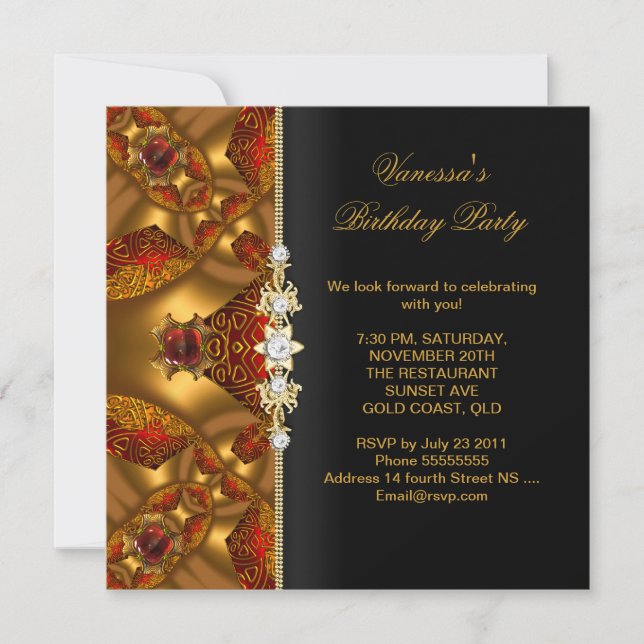Invitación Elegante Partido de Cumpleaños Red Jewel Resumen (Anverso)