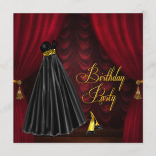 Invitación Elegante partido de cumpleaños rojo y oro de rubí