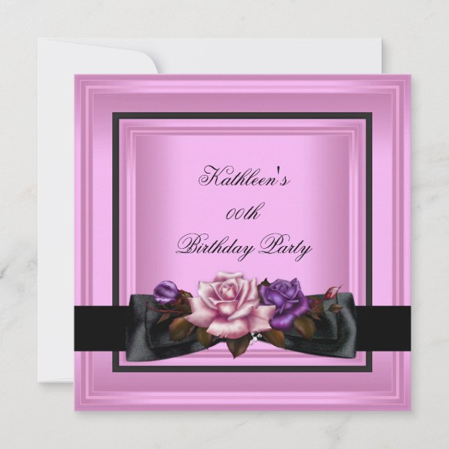 Invitación Elegante partido de cumpleaños Rosa rosa morado ne (Anverso)