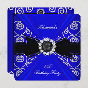 Invitación Elegante Partido de Cumpleaños Royal Black Pearl B