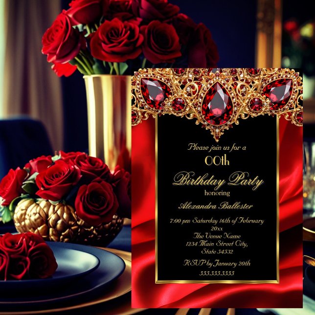 Invitación Elegante Partido de Cumpleaños Seda Regal Rojo joy (Subido por el creador)