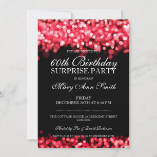 Invitación Elegante Partido de cumpleaños sorpresa luces roja