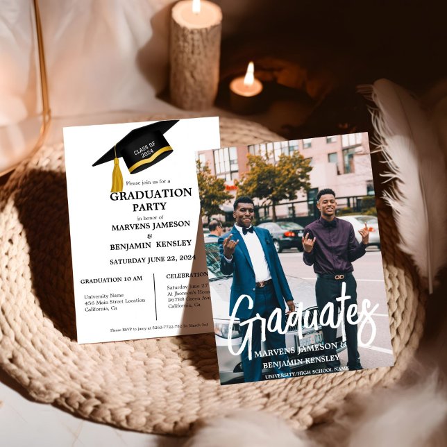 Invitación Elegante Partido de Doble Graduación de Moda (Subido por el creador)