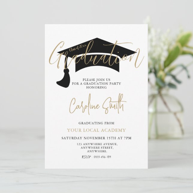 Invitación Elegante Partido de Graduación (Anverso de pie)