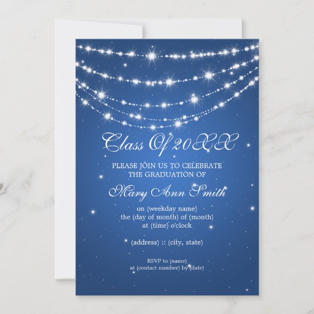 Invitación Elegante Partido de Graduación Azul de cadena espu (Anverso)
