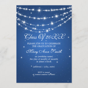 Invitación Elegante Partido de Graduación Azul de cadena espu
