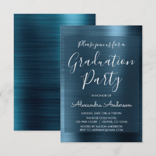 Invitación Elegante Partido de Graduación Azul de la Marina M