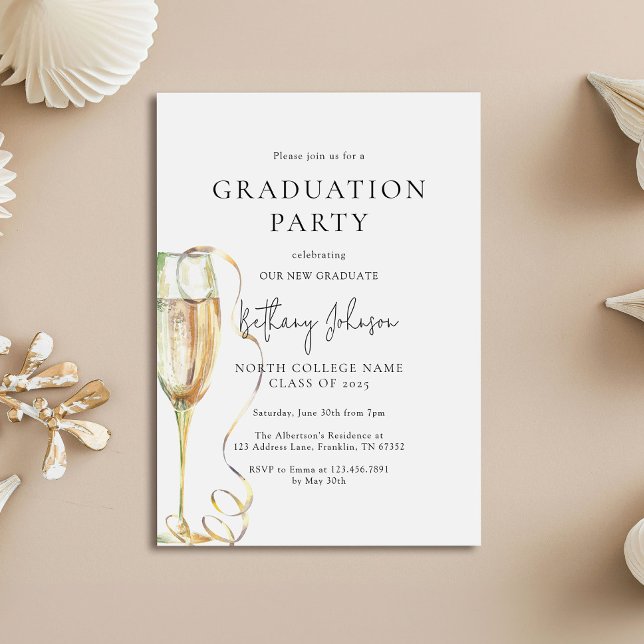 Invitación Elegante partido de graduación blanco negro (Subido por el creador)