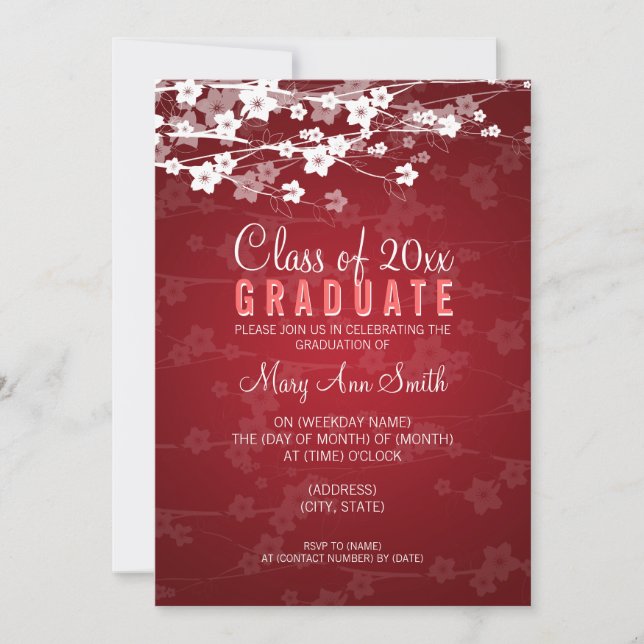 Invitación Elegante Partido de Graduación Color Rojo cerezo (Anverso)