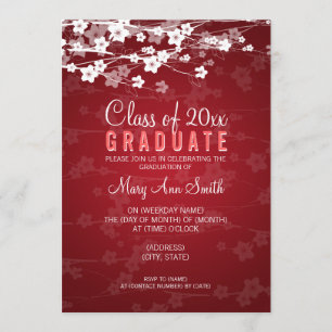 Invitación Elegante Partido de Graduación Color Rojo cerezo