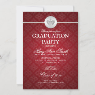 Invitación Elegante Partido de Graduación Crown Red