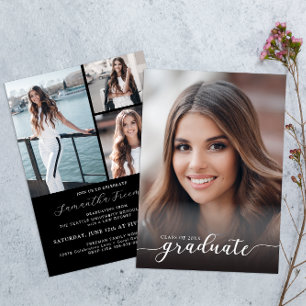 Invitación Elegante partido de graduación de 4 fotografías en