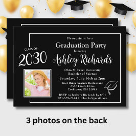 Invitación Elegante partido de graduación de 4 fotos en blanc